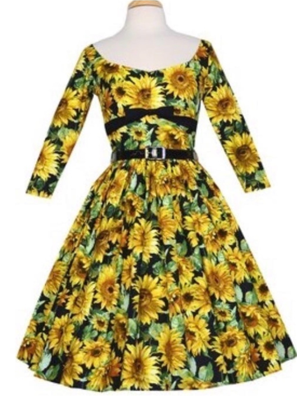 Bernie Dexter Sunflower Print Dress in Yellow, Black & Green